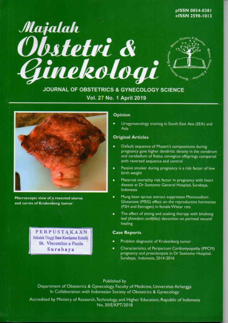 Majalah Obstetri & Ginekologi : Journal of Obstetrics & Gynecology  Science: Macroscopic view of a resected uterus and servix of Krukenberg tumor. Vol. 27, No. 1, April 2019
