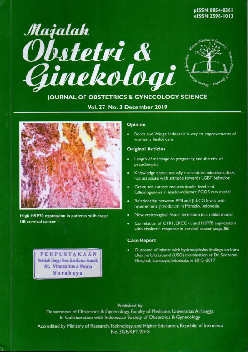 Majalah Obstetri & Ginekologi : Journal of Obstetrics & Gynecology  Science: High HSP70 expression in patients with stage IIB cervical cancer. Vol. 27, No. 3, December 2019