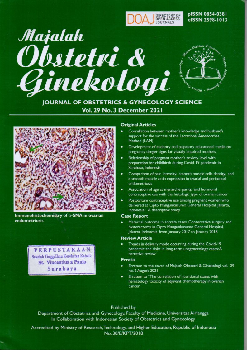Majalah Obstetri & Ginekologi : Journal of Obstetrics & Gynecology  Science: Immunohistochemistry of α-SMA in ovarian endometriosis. Vol. 29, No. 3, December 2021